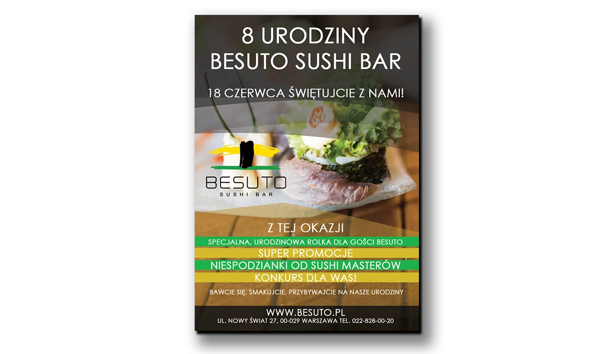ulotki sushi i plakat - ulotka promocyjna - Besuto Sushi Bar